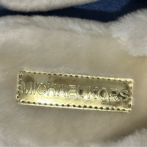 NWOT Michael Kors women's ivory/gold faux fur acrylic closed toe bling slippers - Picture 5 of 11